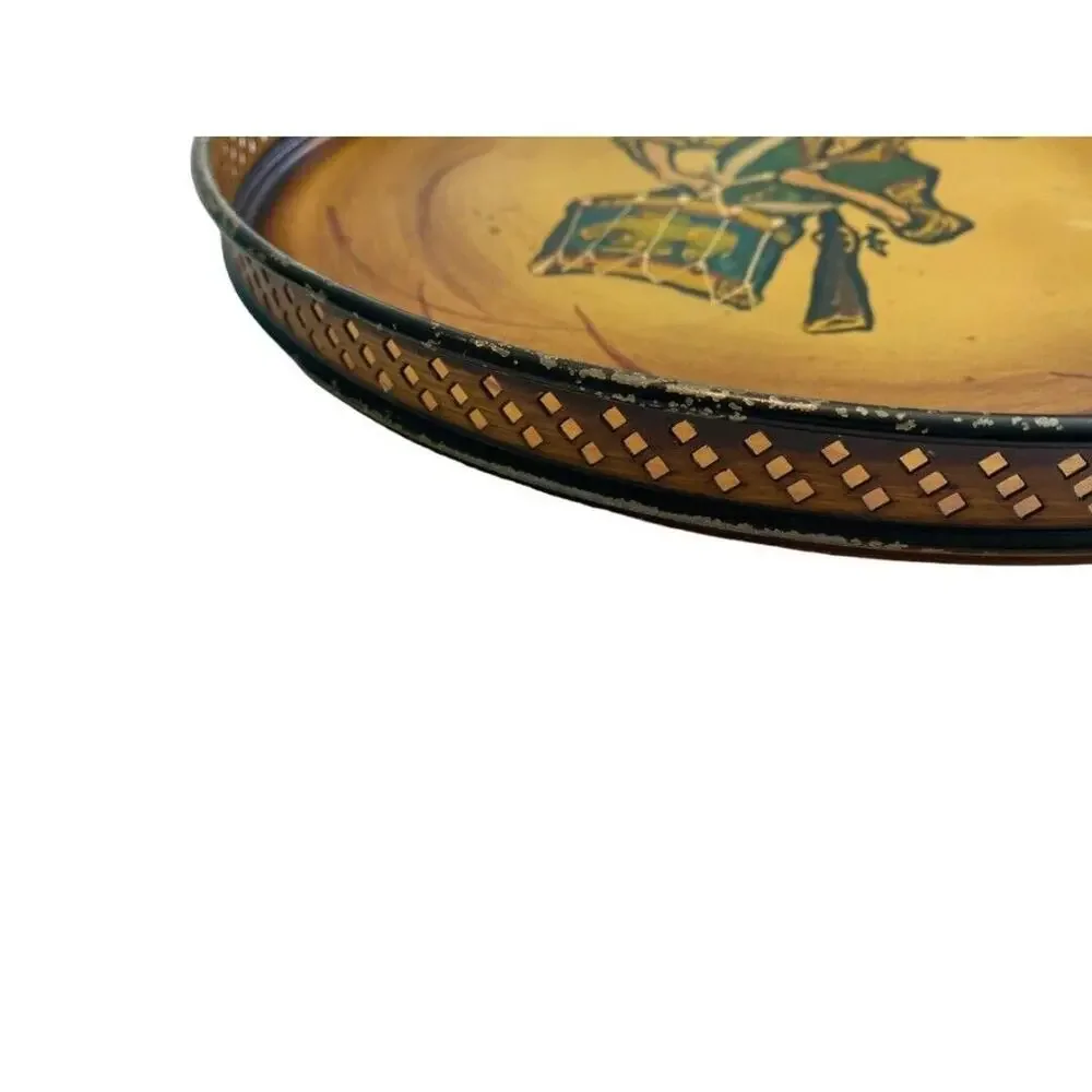 1776 Round Serving Tray Metal Painted Vintage